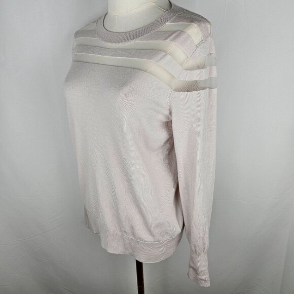 Carmen Marc Valvo Small Sweater Long Sleeve Beige Striped Top - Picture 3 of 9